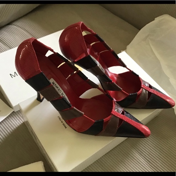 Manolo Blahnik Red Lizard size 39 brand new $1100 - Picture 5 of 12